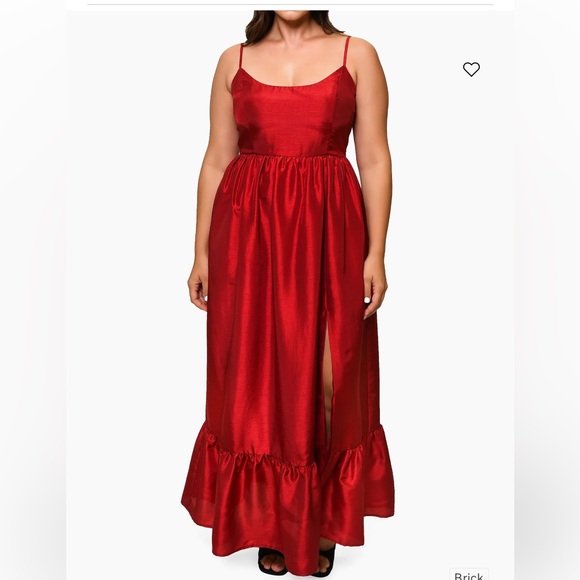 Hutch Carmichael Shantung maxi dress brick red slit holiday party feminine M NWT